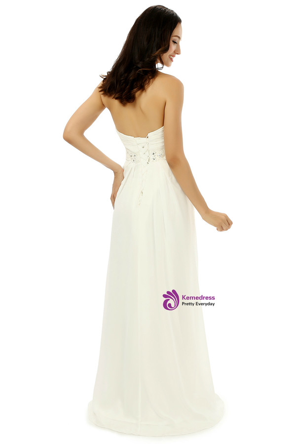 White Chiffon Sweetheart With Pleats Beading Bridesmaid Dress
