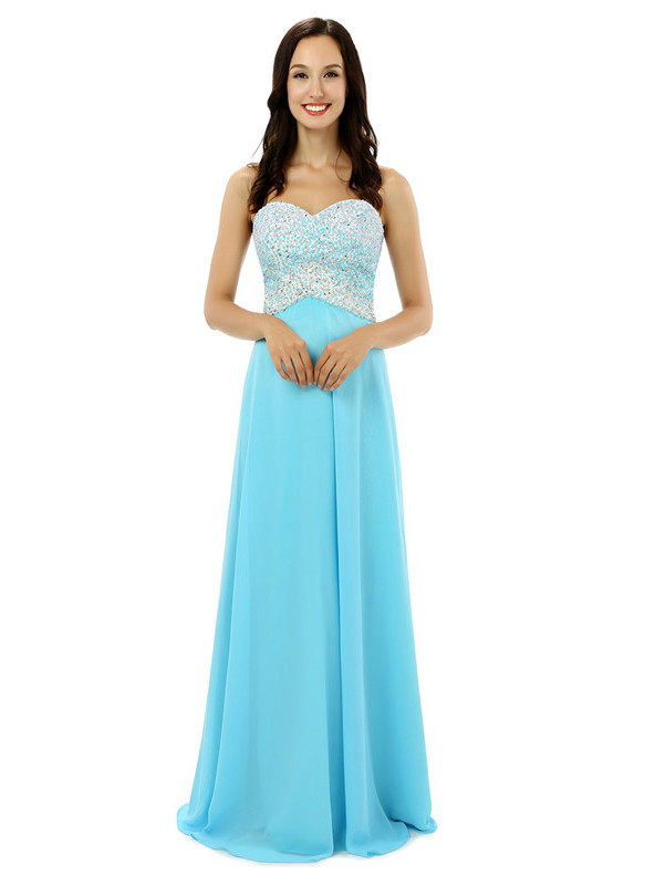 Blue Chiffon Sweetheart Neck With Beading Bridesmaid Dress