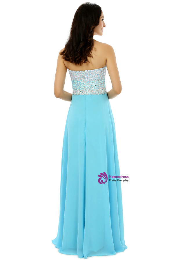Blue Chiffon Sweetheart Neck With Beading Bridesmaid Dress