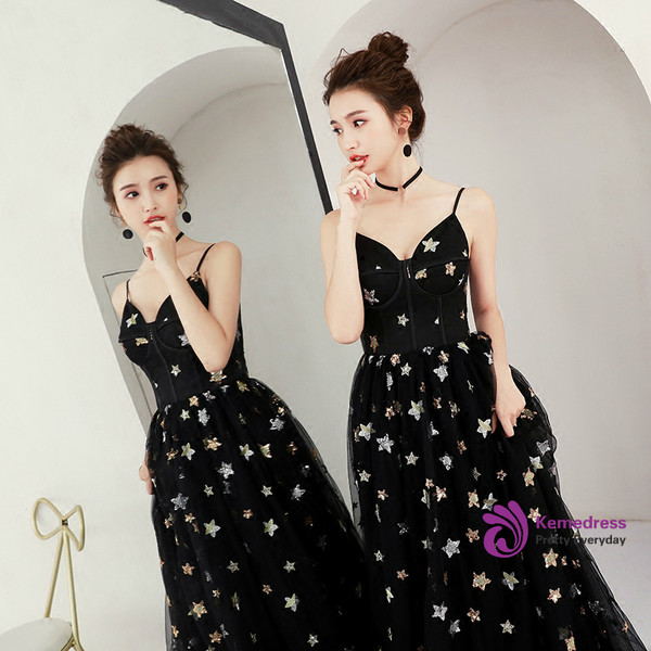In Stock:Ship in 48 hours Black V-neck Backless Prom Dress