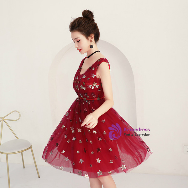 In Stock:Ship in 48 hours Tulle V-neck Backless Homecoming Dress