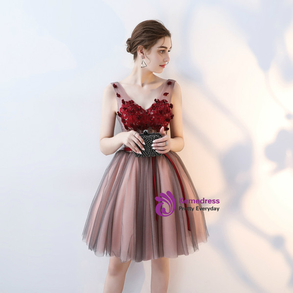 In Stock:Ship in 48 hours Red V-neck Backless Homecoming Dress