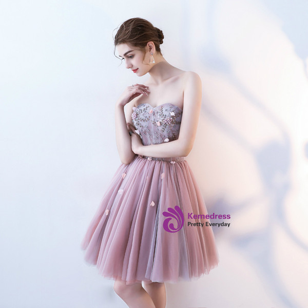 In Stock:Ship in 48 hours Pink Sweetheart Tulle Homecoming Dress