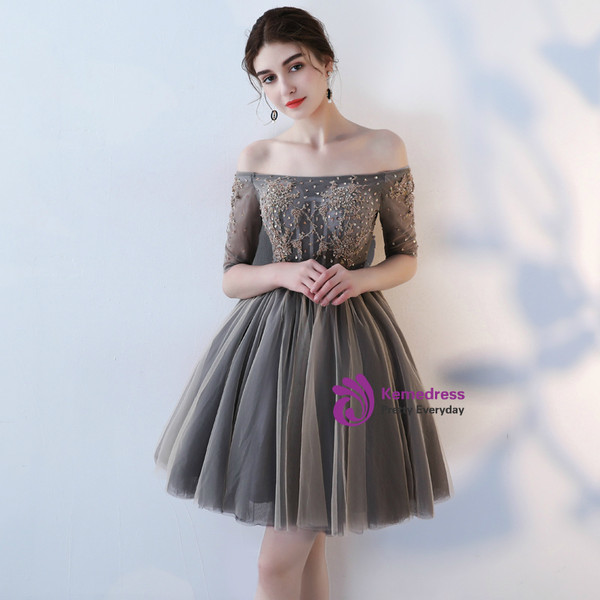 In Stock:Ship in 48 hours Off the Shoulder Short Sleeve Homecoming Dress