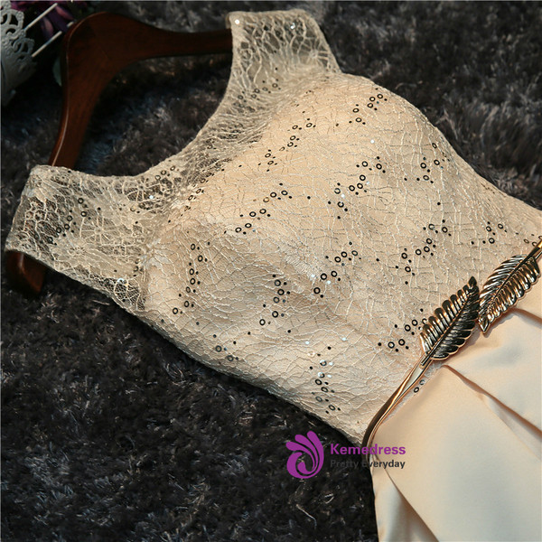 In Stock:Ship in 48 hours Champagne Satin Homecoming Dress