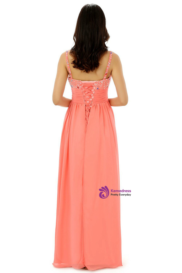 Spaghetti Straps V-neck Chiffon With Beading Bridesmaid Dress