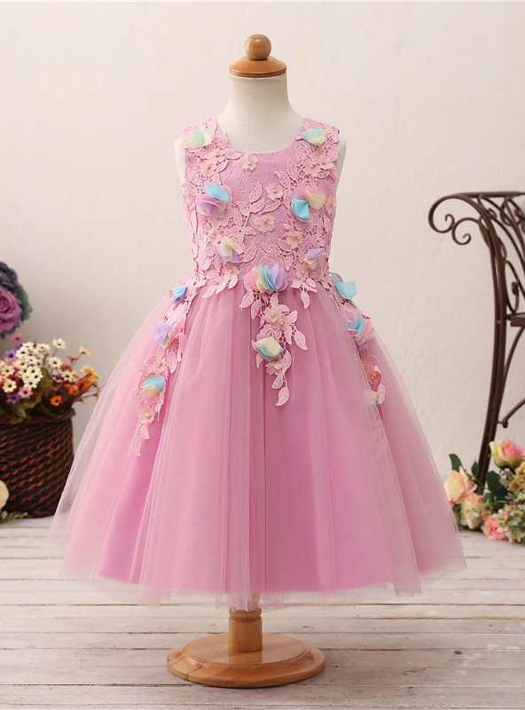 Purple Tulle Lace Appliques With Bow Flower Girl Dress