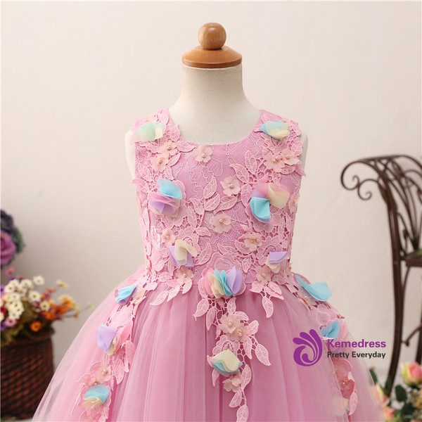 Purple Tulle Lace Appliques With Bow Flower Girl Dress