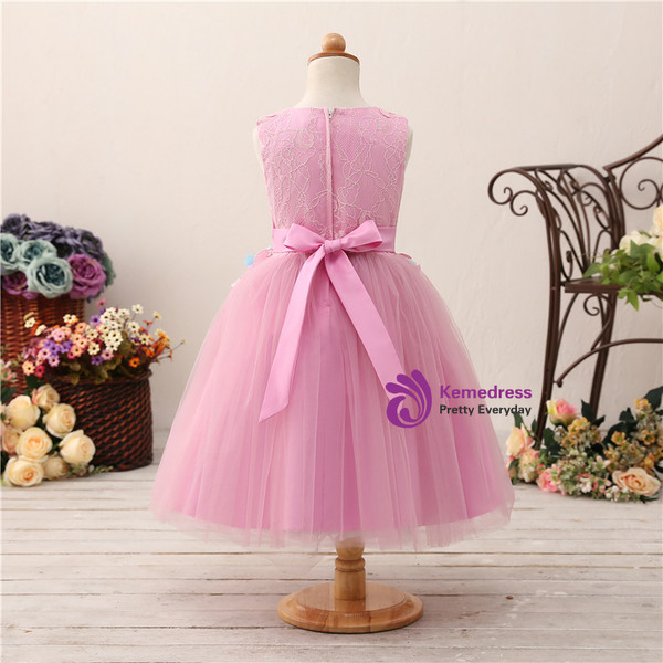 Purple Tulle Lace Appliques With Bow Flower Girl Dress