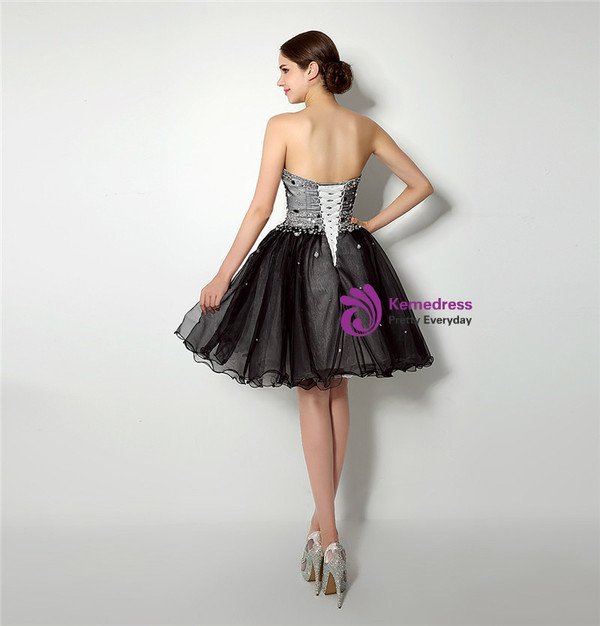 Short Black Tulle Sweetheart Knee Length Homecoming Dress