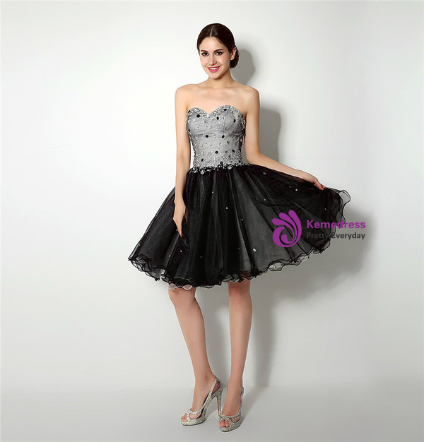 Short Black Tulle Sweetheart Knee Length Homecoming Dress
