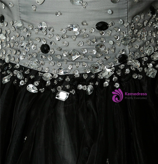 Short Black Tulle Sweetheart Knee Length Homecoming Dress