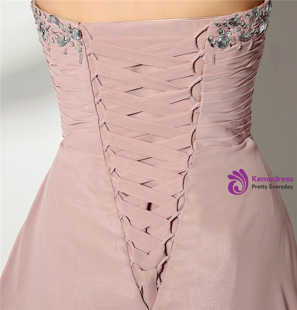 Pink Sweetheart Chiffon Beading Floor Length Prom Dress