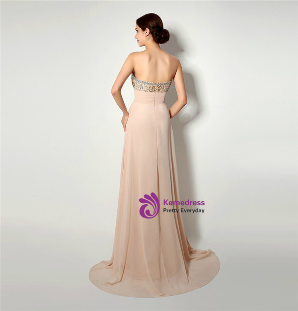 Champagne Chiffon Sweetheart Neck With Beading Prom Dress