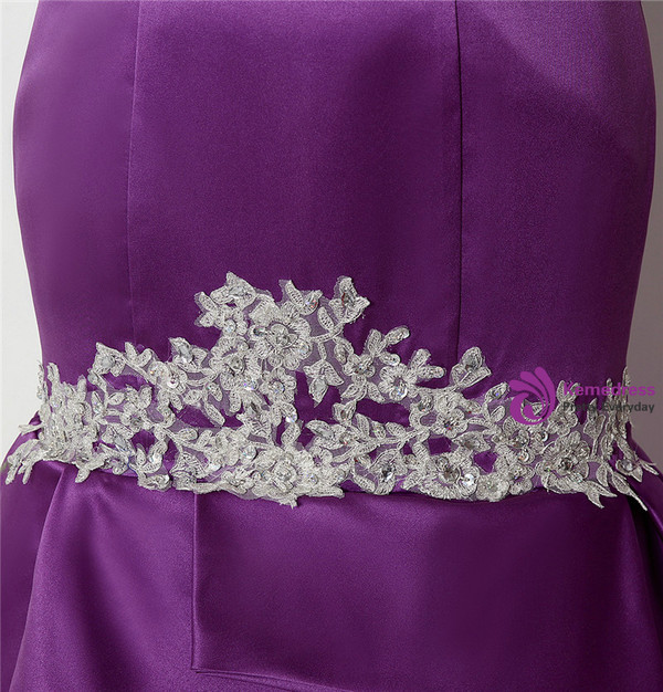 Mermaid Purple Satin Sweetheart Neck Appliques Prom Dress