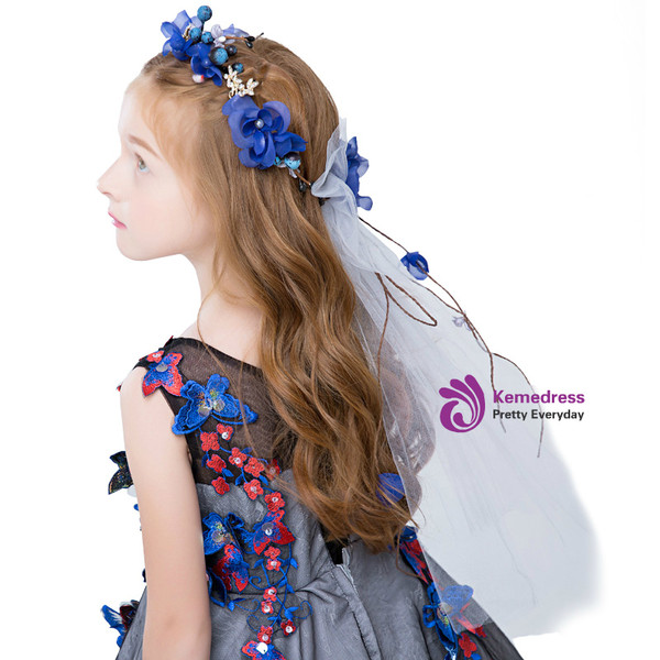 Princess Hair Crown Tiara Hairpin Blue Flower Hairband