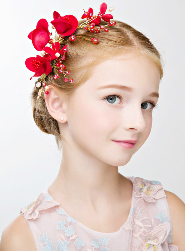 Crown Princess Hair Hairpin Headwear Red Flowers