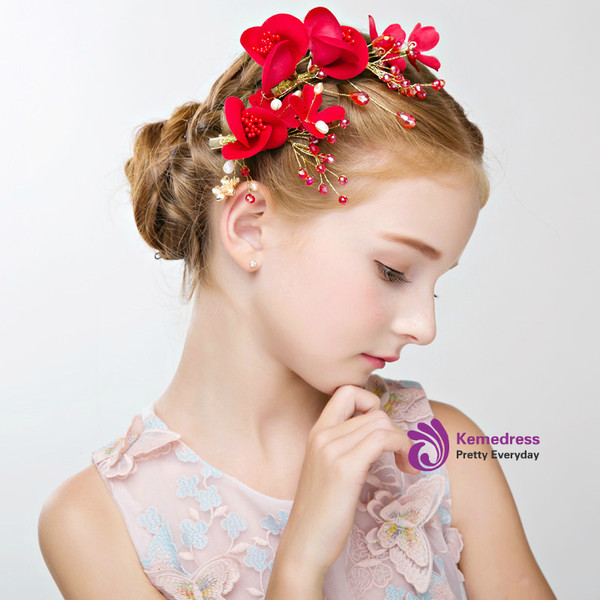 Crown Princess Hair Hairpin Headwear Red Flowers