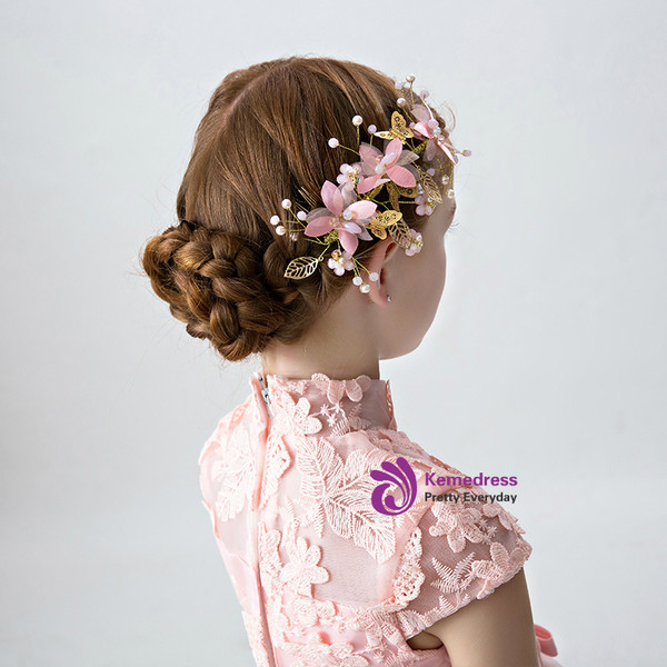 Princess Pink Flower Gold Butterfly Tiara Hairpin Girls Accessories
