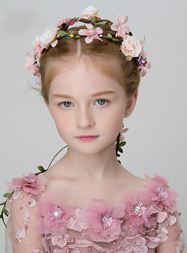 Children's Headdress Pink Flower Hair Garland