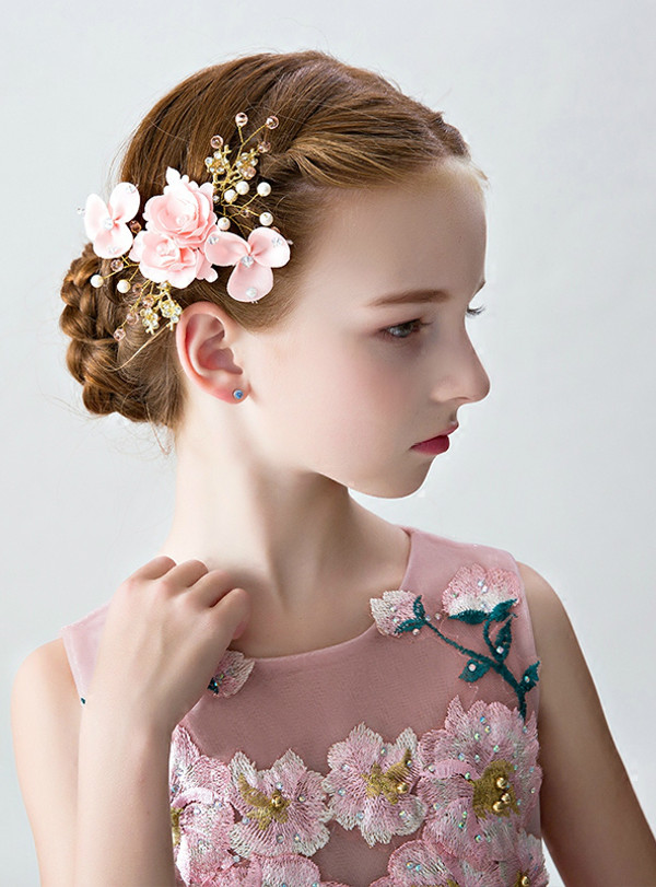 Girl Tiara Princess Girl Hairpin Pink Flowers Bright Diamond Hairpin