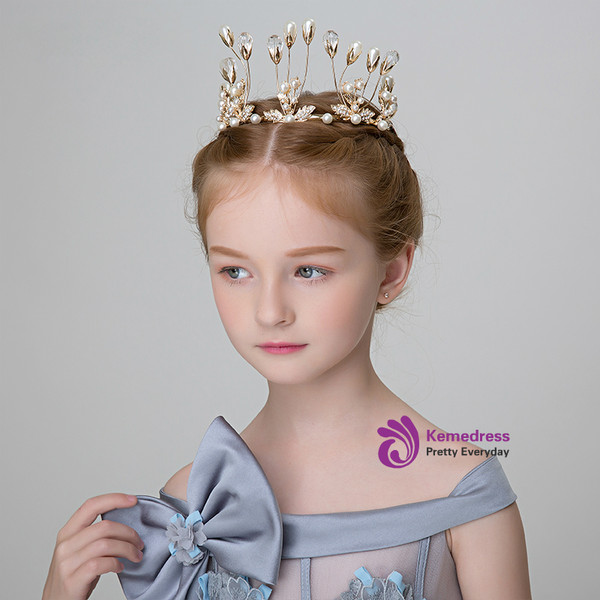 Girl Crown Headband Girl Big Pearls Gold Tiara Hairpin