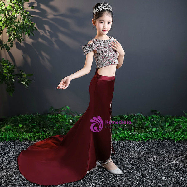 In Stock:Ship in 48 hours Mermaid Two Piece Beading Flower Girl Dress