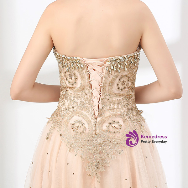 Champagne Ball Gown Sweetheart With Beading Prom Dress