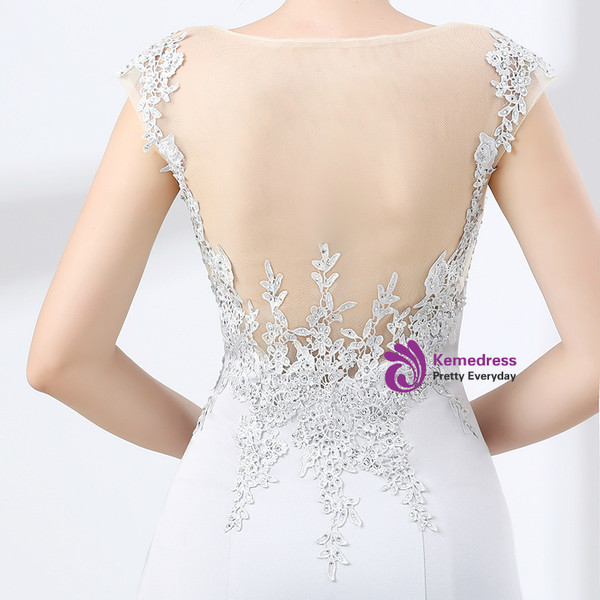 Mermaid Silver Gray Cap Sleeve Appliques Prom Dress