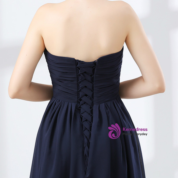 Blue Sweetheart High Waist Chiffon Pleats Bridesmaid Dress