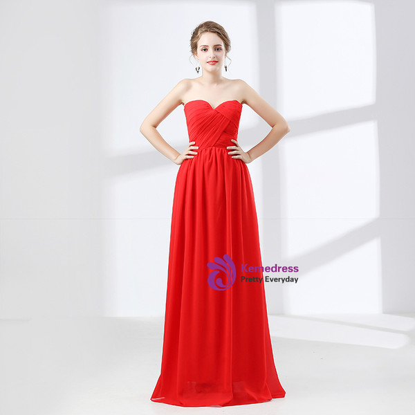 Blue Sweetheart High Waist Chiffon Pleats Bridesmaid Dress