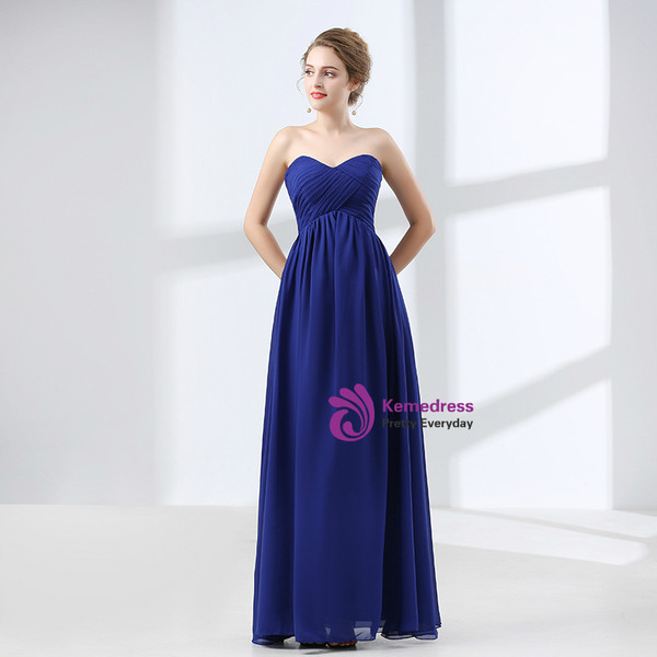 Blue Sweetheart High Waist Chiffon Pleats Bridesmaid Dress