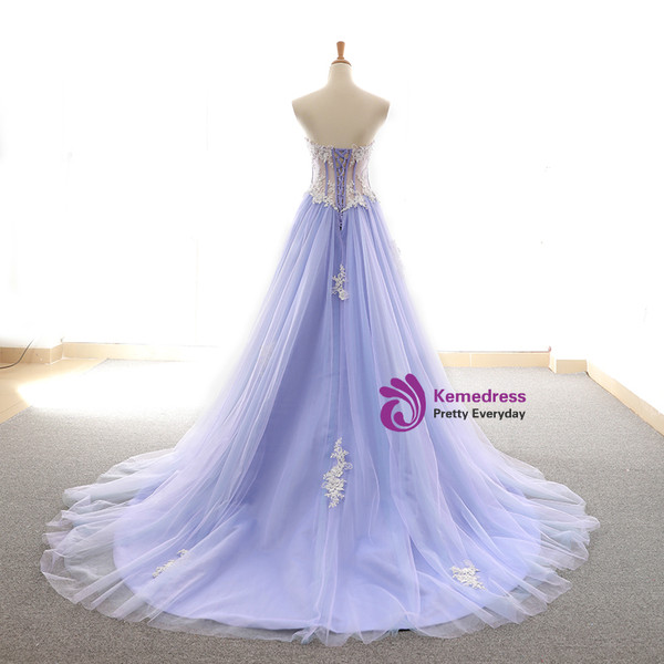 Purple Sweetheart Tulle Lace Appliques Wedding Dress