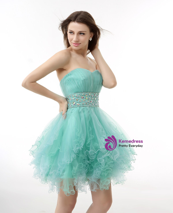 Light Blue Sweetheart With Beading Pleats Homecoming Dress