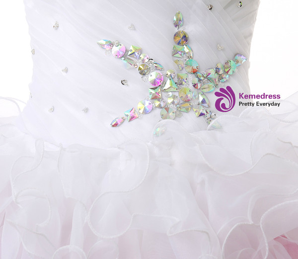 White Pink Organza Sweetheart With Beading Homecoming Dress