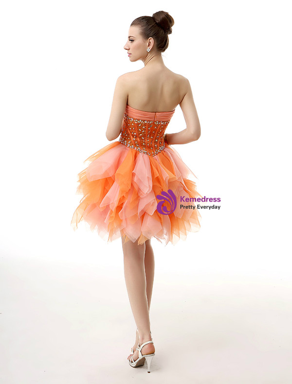 Sexy Orange Tulle Sweetheart Mini Homecoming Dress With Beading