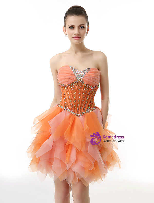 Sexy Orange Tulle Sweetheart Mini Homecoming Dress With Beading