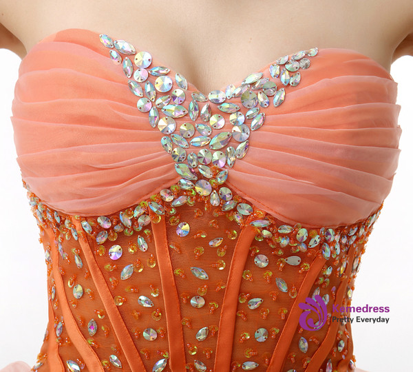 Sexy Orange Tulle Sweetheart Mini Homecoming Dress With Beading