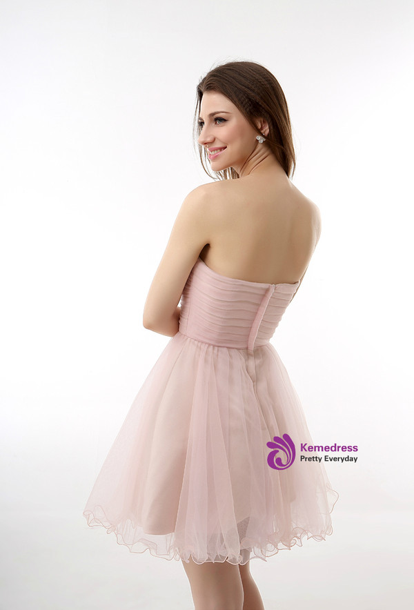 Pink Tulle Sweetheart With Pleats Beading Homecoming Dress