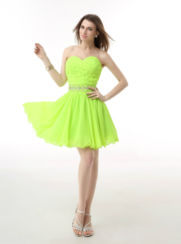 Green Chiffon Sweetheart Neck With Crystal Homecoming Dress