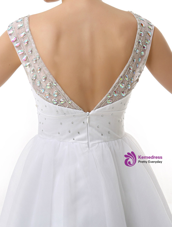 White Bateau Cap Sleeve Backless Homecoming Dress