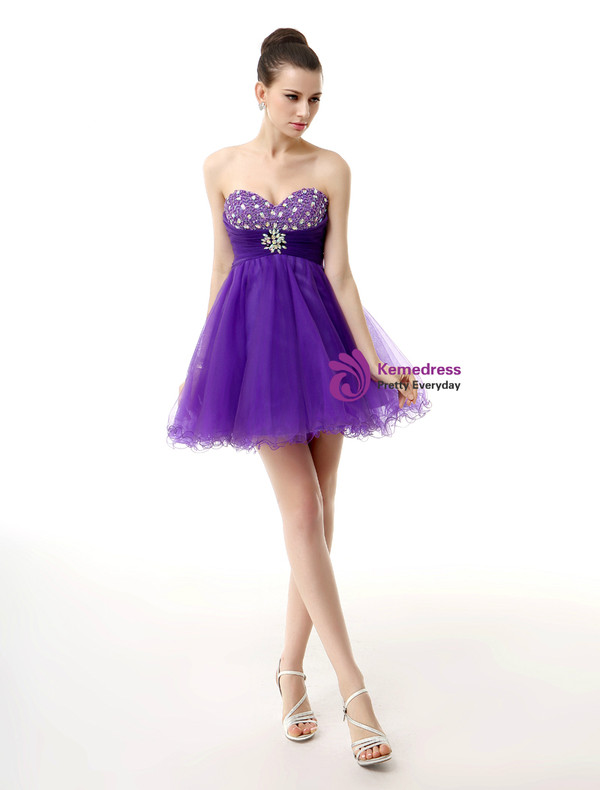 Purple High Waist Sweetheart Neck With Beading Homecoming Dress