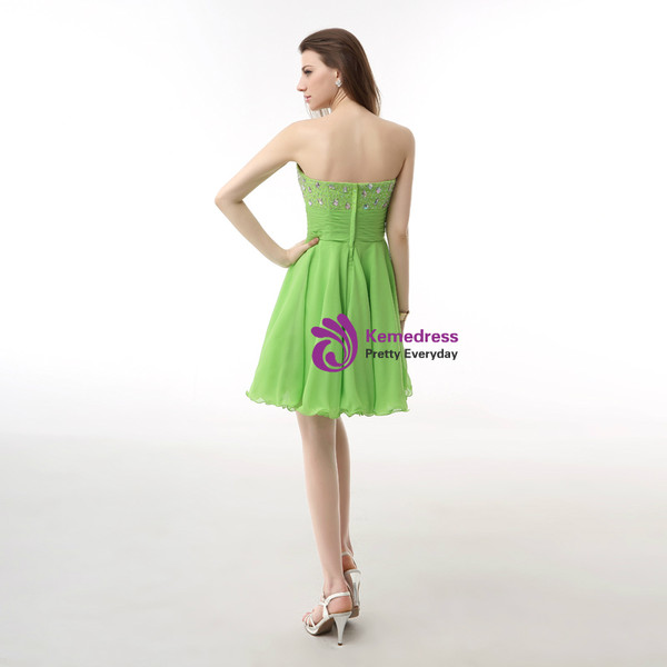 Green Chiffon Sweetheart Knee Length Beading Homecoming Dress