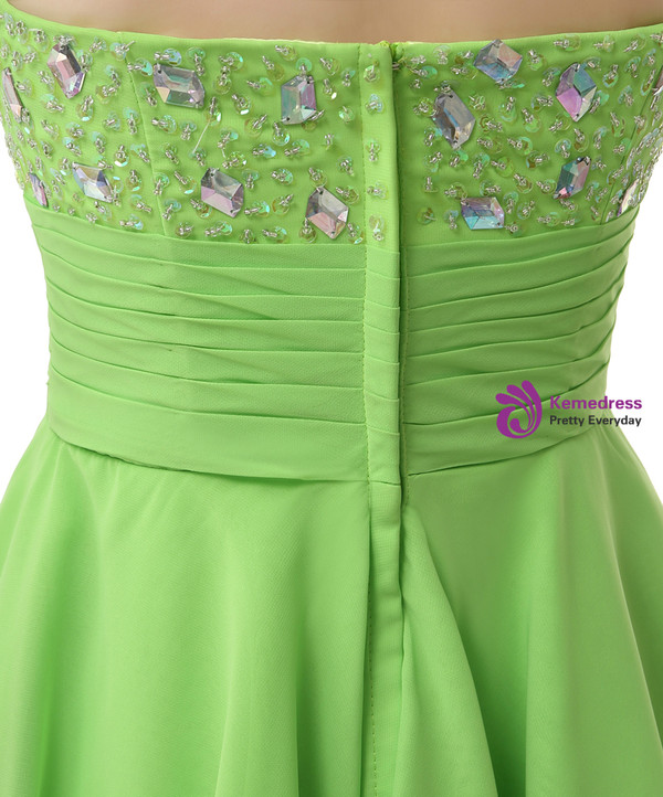 Green Chiffon Sweetheart Knee Length Beading Homecoming Dress