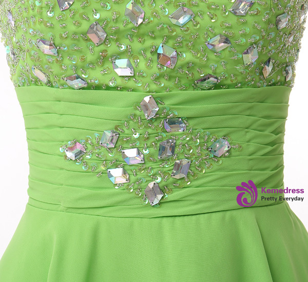 Green Chiffon Sweetheart Knee Length Beading Homecoming Dress