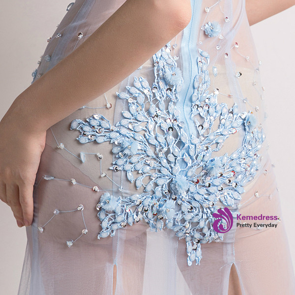 In Stock:Ship in 48 hours White Allure See Through Crystal Prom Dress