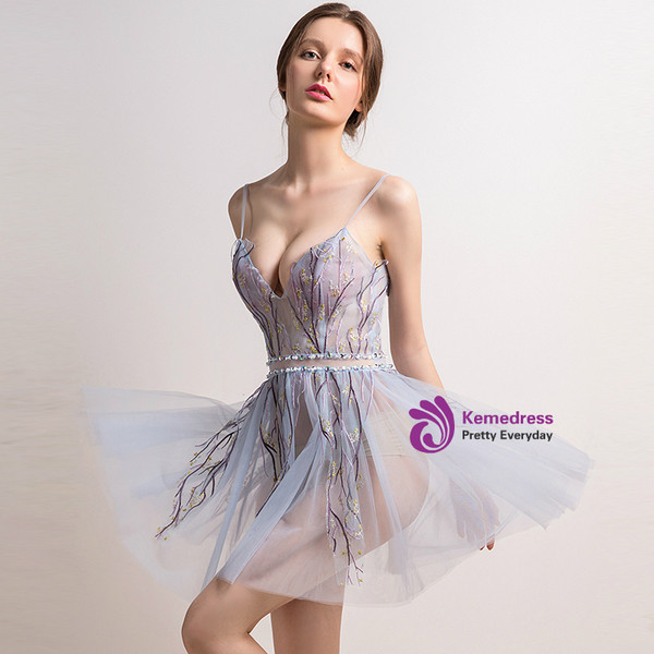 In Stock:Ship in 48 hours Short Spaghetti Straps Allure See Through Prom Dress