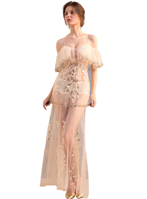 In Stock:Ship in 48 hours Pink Sequins Allure See Through Prom Dress