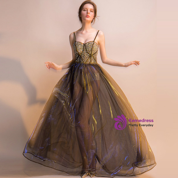 In Stock:Ship in 48 hours Spaghetti Straps Allure See Through Prom Dress