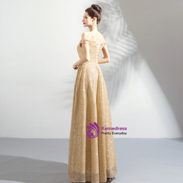 In Stock:Ship in 48 hours God Off The Shoulder Sequins Prom Dress